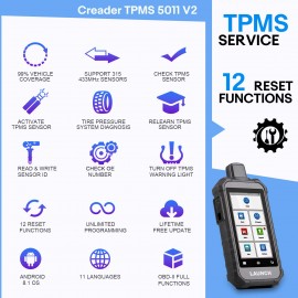 Launch Creader TPMS 5011 V2 TPMS Activation and Diagnostic Tool WIFI Upgrade 12 Reset Functions Activate 315/433MHZ Tire Pressure Sensors