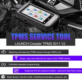 Launch Creader TPMS 5011 V2 TPMS Activation and Diagnostic Tool WIFI Upgrade 12 Reset Functions Activate 315/433MHZ Tire Pressure Sensors
