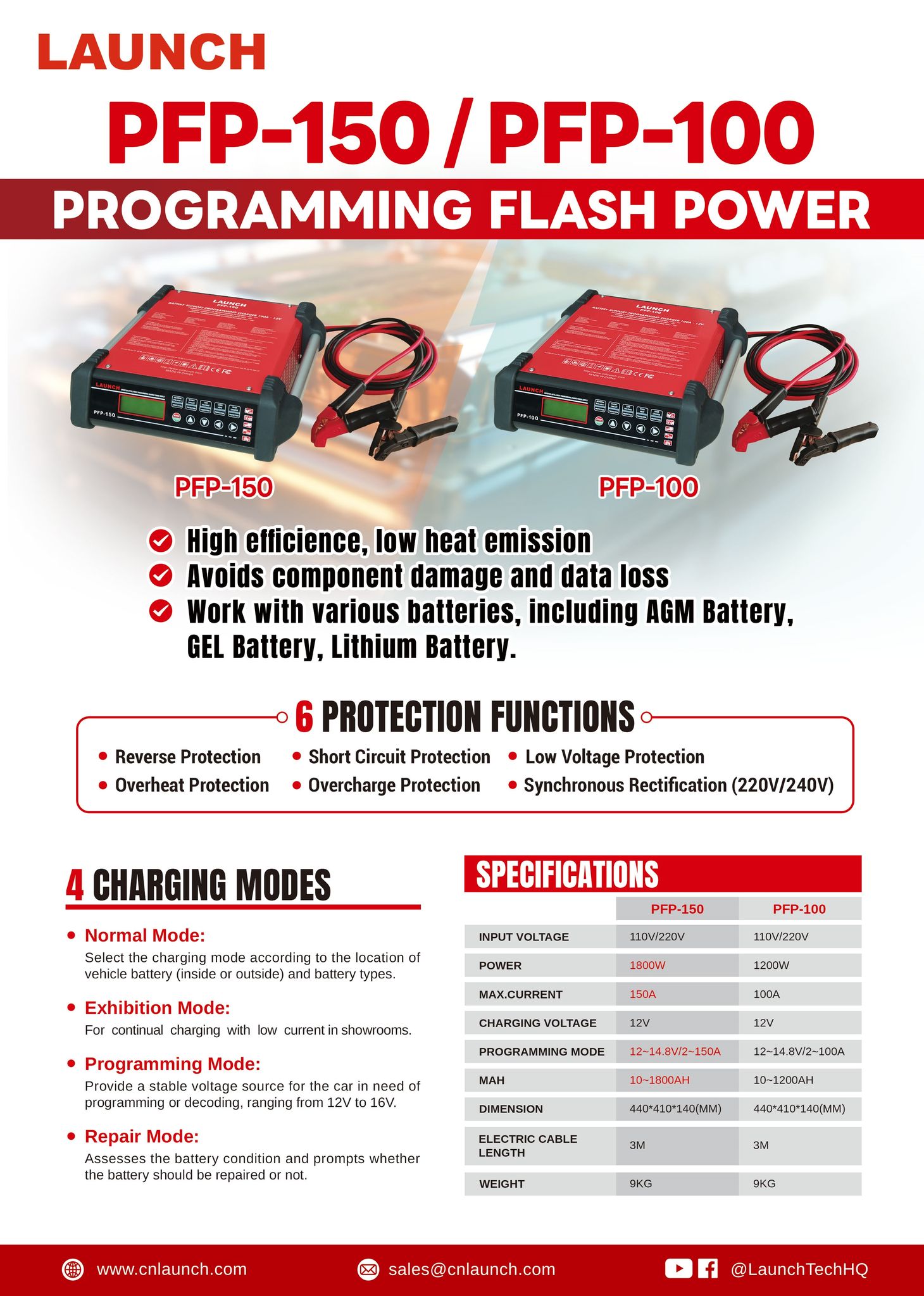 LAUNCH-PFP100-PFP-100-220V-Programming-Flash-Power-Diagnostic-Battery-Charger-and-Maintainer-With-3M-Cable-PFP100