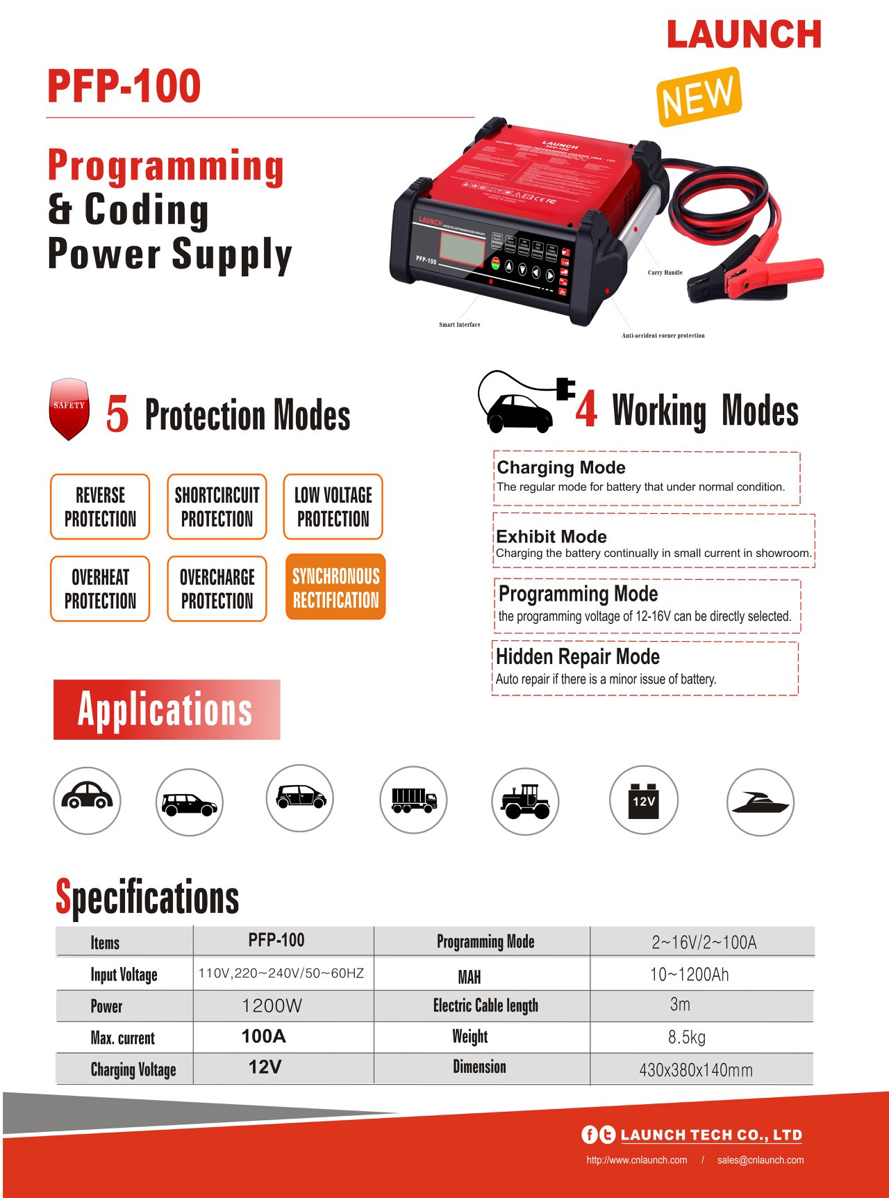 LAUNCH-PFP100-PFP-100-220V-Programming-Flash-Power-Diagnostic-Battery-Charger-and-Maintainer-With-3M-Cable-PFP100